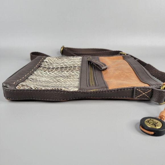 The Sak Womens Crossbody Purse Satchel Bag Snakeskin Leather Brown Size 8"x8" - Picture 8 of 14